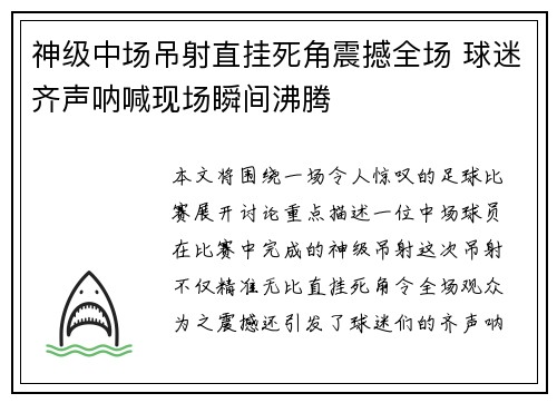 神级中场吊射直挂死角震撼全场 球迷齐声呐喊现场瞬间沸腾